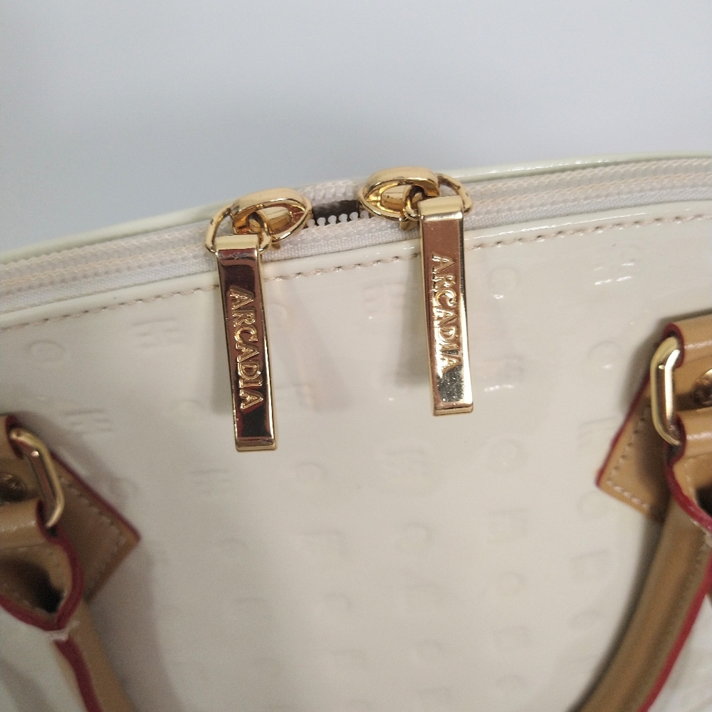 Arcadia cream and tan leather satchel bag - Picture 8 of 12
